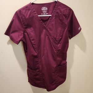 CHEROKEE  burgundy scrub top size XS